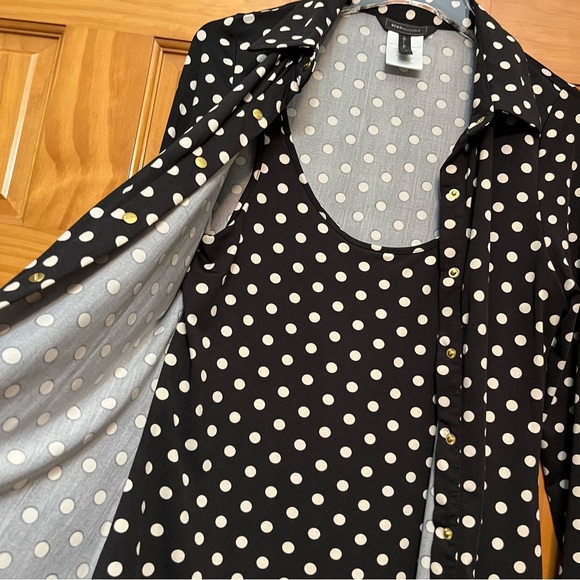 BCBGMaxazria Black/White Polka Dot Top Size Medium - Picture 7 of 11